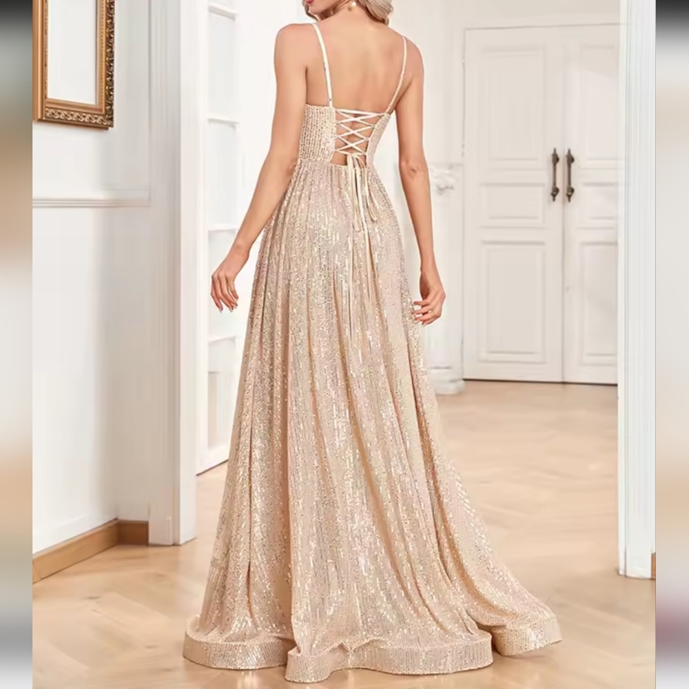 Elegant Sexy Backless Sequins Evening Dress Long Mermaid Formal Gown Women - Picture 4 of 6